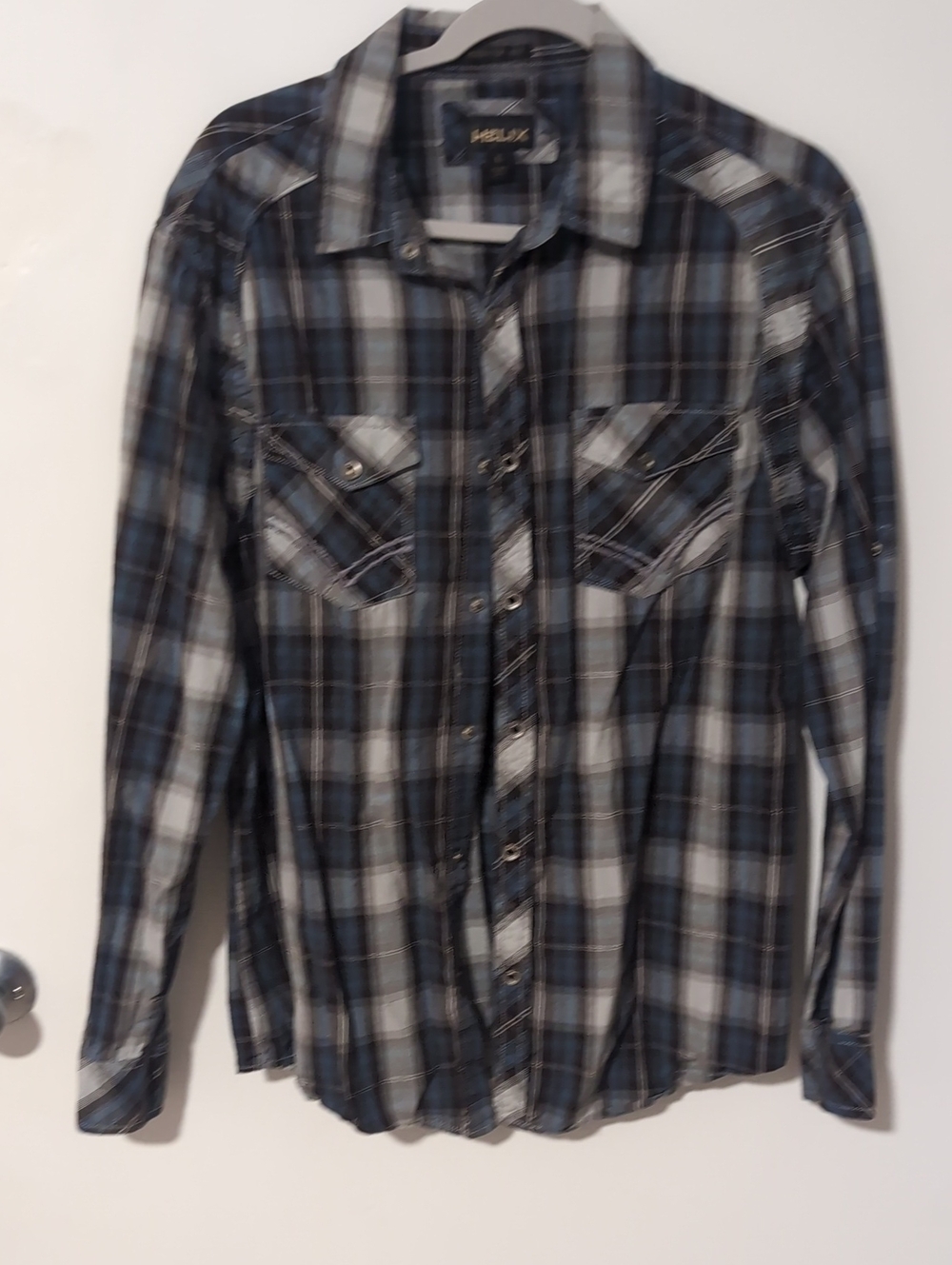 Helix Men's Blue, Brown and White Plaid Button-Down Shirt